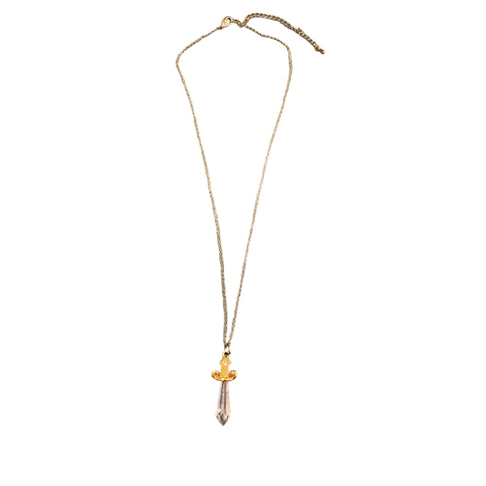 Crystal Gold Tone Sword Dagger Necklace